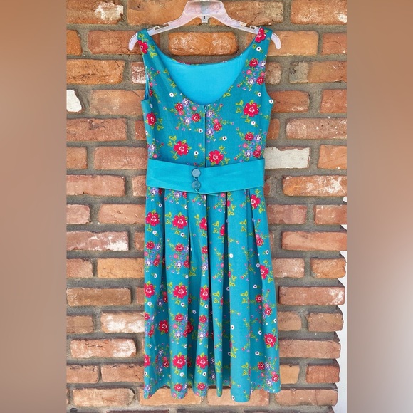 Lindy Bop Lana Teal Floral Party Dress NWT Rockabilly Size 6 - Picture 5 of 13